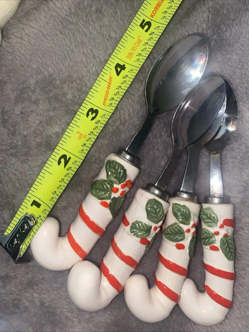 VTG Made In Japan‎ Candycane Handles Stainless Steel Condiments Spoons  Set Of 4